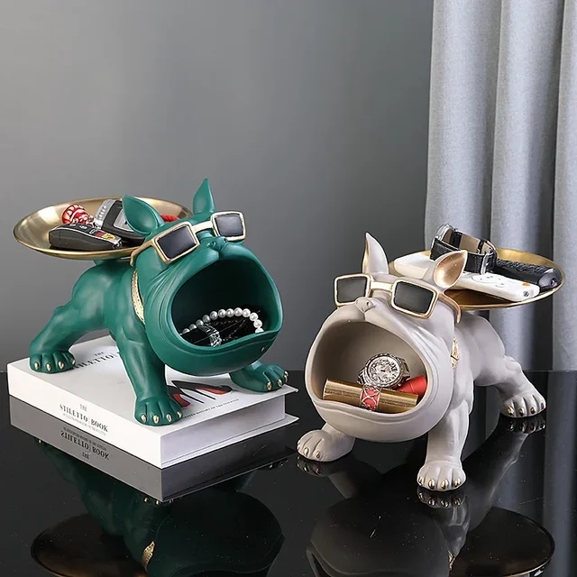 30 cm/11.8 pouces décor à la maison bouledogue Figurine chien Statue clé boîte de rangement Animal ornement résine artisanat Art Figurine chiot Sculpture 6
