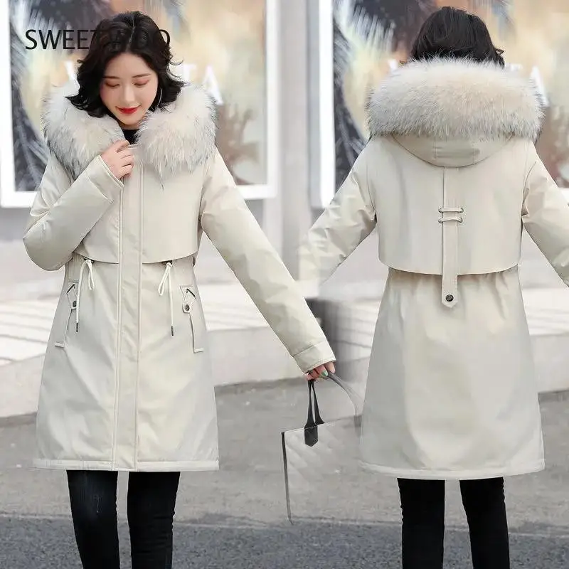 2021 New Snow Wear Long Parkas Winter Jacket Women Fur Hooded Clothing Female Fur Lining Thick Winter Coat Women Parka Outwear