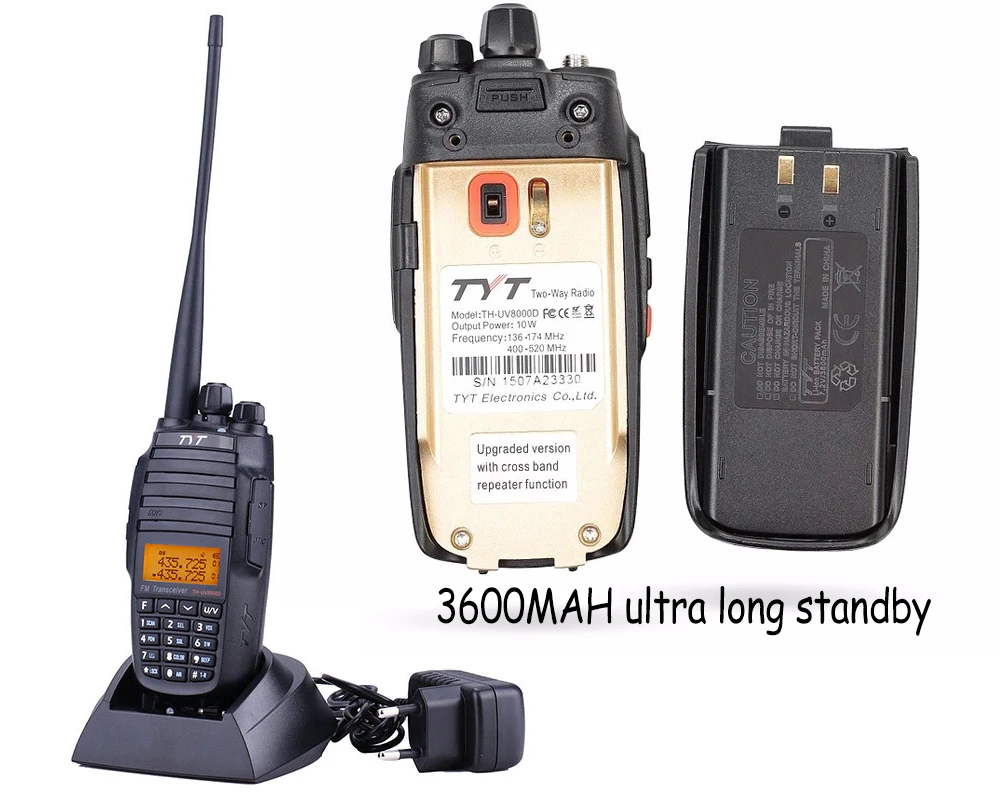 1pcs self-driving travel walkie talkie  TYT TH-UV8000D 10W 3600mAh Handheld Radio, Dual Band 136-174/400-520MHz Walkie Talkie 3