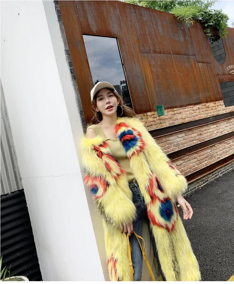 Thick Warm Woven Fox Fur Coat Imported Raccoon Outer Wear Female Long Sleeve Coat Women Winter Jacket Knitted Women's Clothing