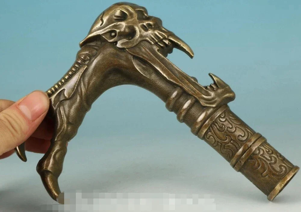 Gothic Bronze Handmade Carved evil person Statue Cane Walking Stick Head 4