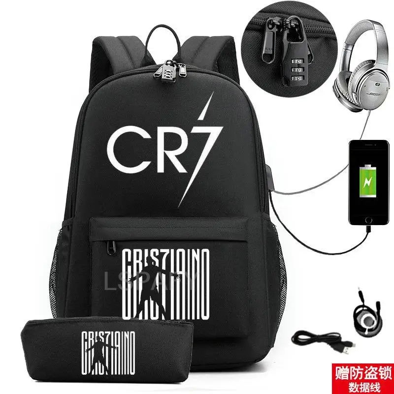 Zaino Da Calcio Cr7 Da 17 Pollici Grande Zaino Impermeabile Bookag Cr7 Borse Da Scuola Zaino Da Viaggio Per Laptop Mochilas Con Astuccio