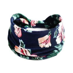 Boho Floral Stretch Headband for Women - Non-Slip Knot Hair Scarf (Navy blue print 19)