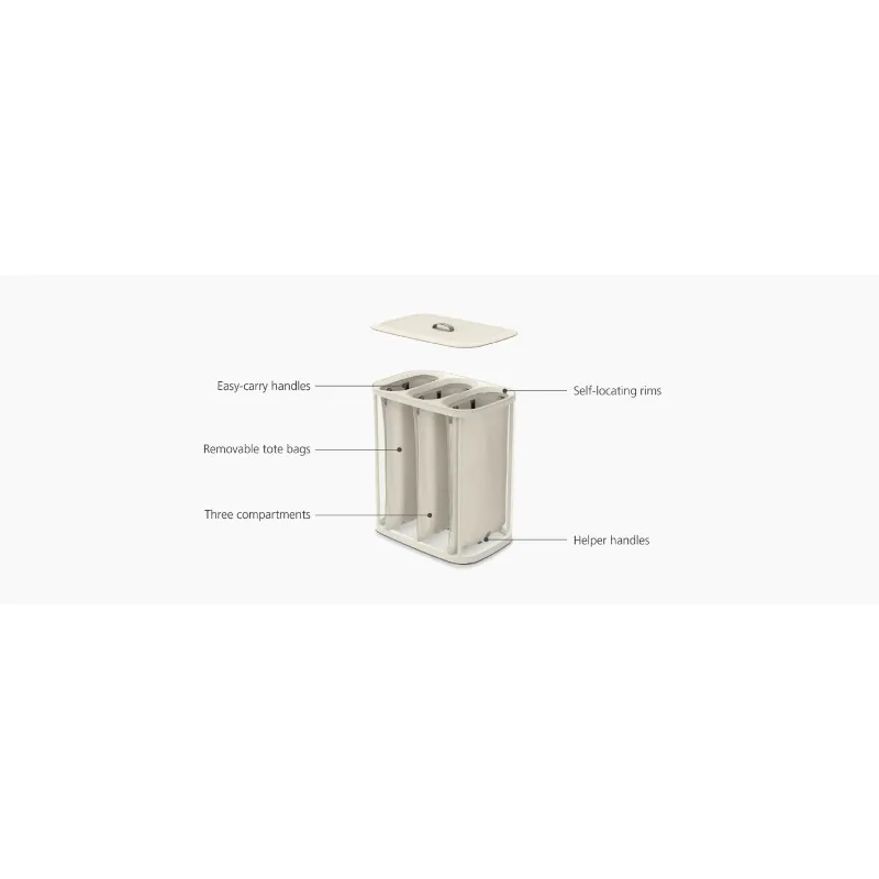 Tota - Trio 90-liter Laundry Hamper Separation Basket with lid, 3 Removable Washing Bags with Handles- Ecru 6