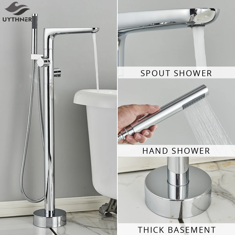 Uythner Black Waterfall Bathtub Faucet Set Floor Standing Bath Mixer Tap Dual Handles Shower Bathtub Tap For Bathroom Faucets