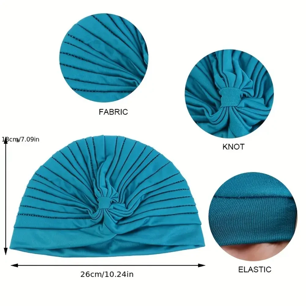 Turban Hats Solid Color Elastic Head Wraps Ramadan Beanies Chemo Cap Headscarf For Women 3