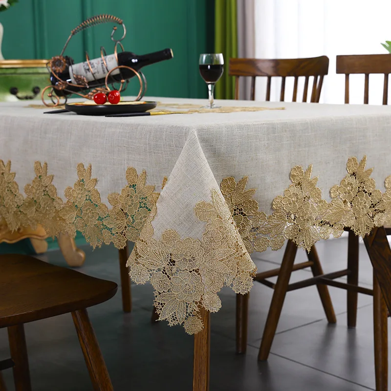 Table Cover White Linen Cotton Tablecloth Rectangular Flower American Fabric Nordic Tv Cabinet Table Cloth Lace Pattern Modern - Image 4