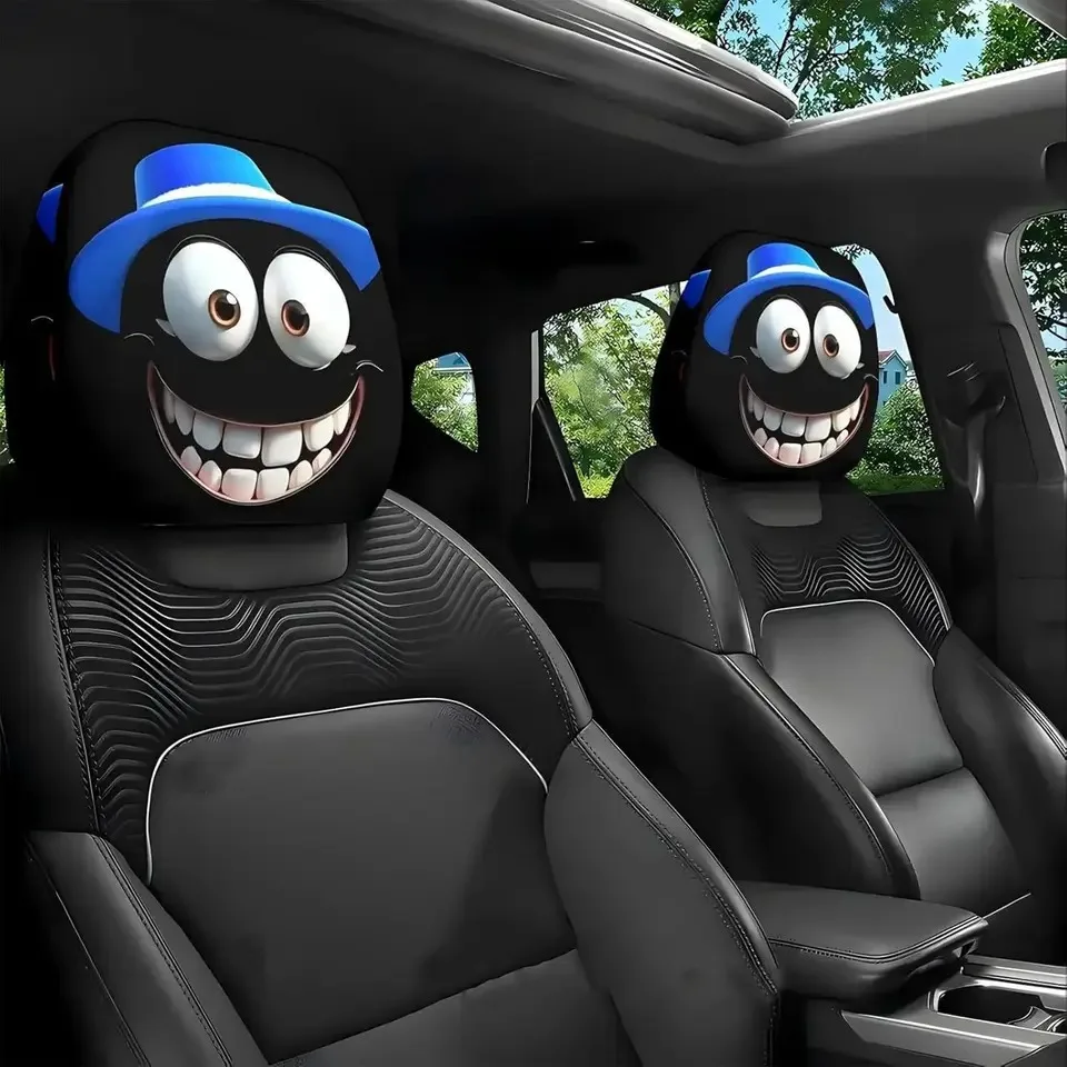 Set of 2 Cartoon Headrest Covers with Eye Design - Festive Car Seat Protector for Halloween and Christmas