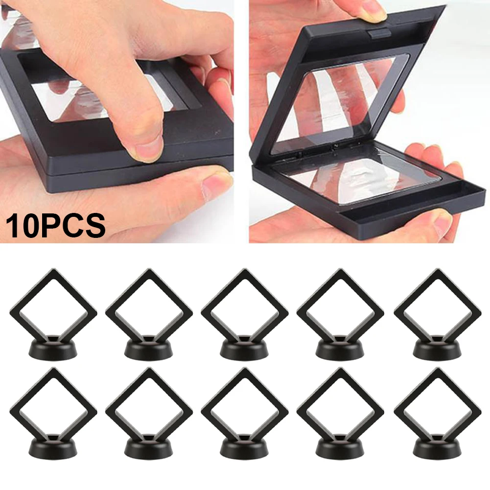 Display Case 5/10PCS 3D Floating Picture Frame Stand Box Clear Jewelry Ring Coin 70*70*20mm Home Decorative