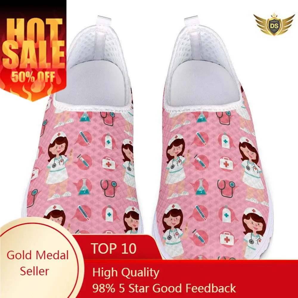 Cute Cartoon Nursing Doctor Prints Flats Shoes Women Casual Summer Slip On Sneakers Lightweight Nurse Ladies Dropship