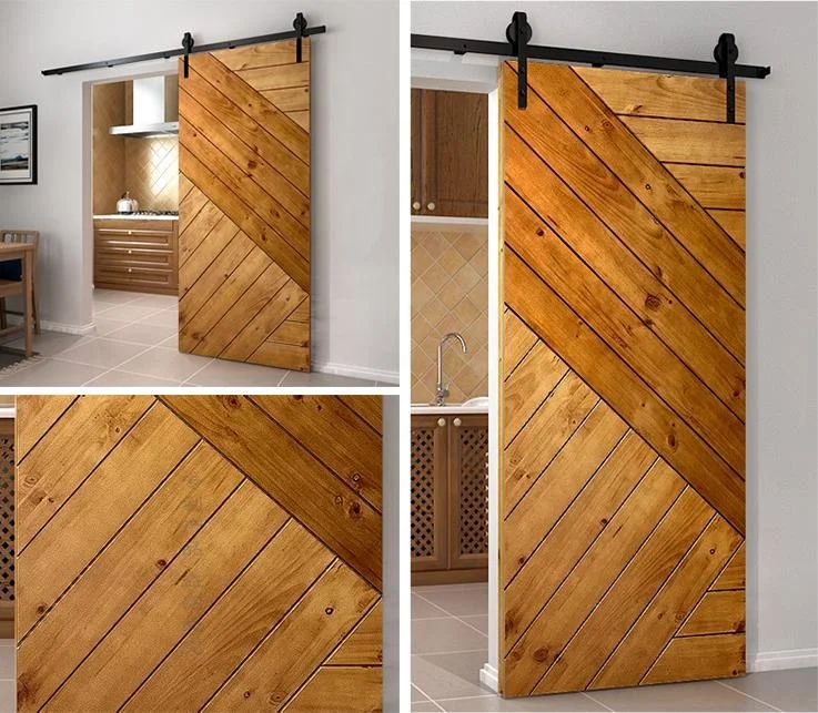 Modern home interior solid wood large striped design bedroom sliding barn doors 3