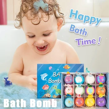 Set di bombe da bagno oceaniche per bambini con giocattoli a sorpresa all'interno, confezione da 12 sale da bagno biologico sicuro 1