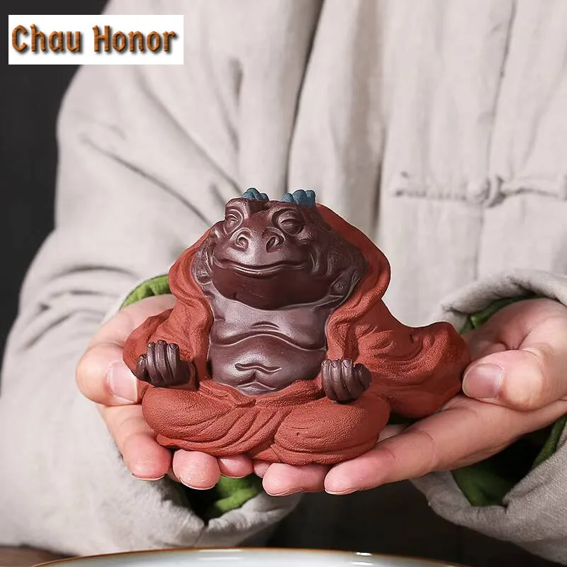 Chinese Yixing Raw Ore Purple Clay Tea Pet Hand-carved Golden Toad Fairy Crafts Household Tea Table Decoration Accessories Gifts