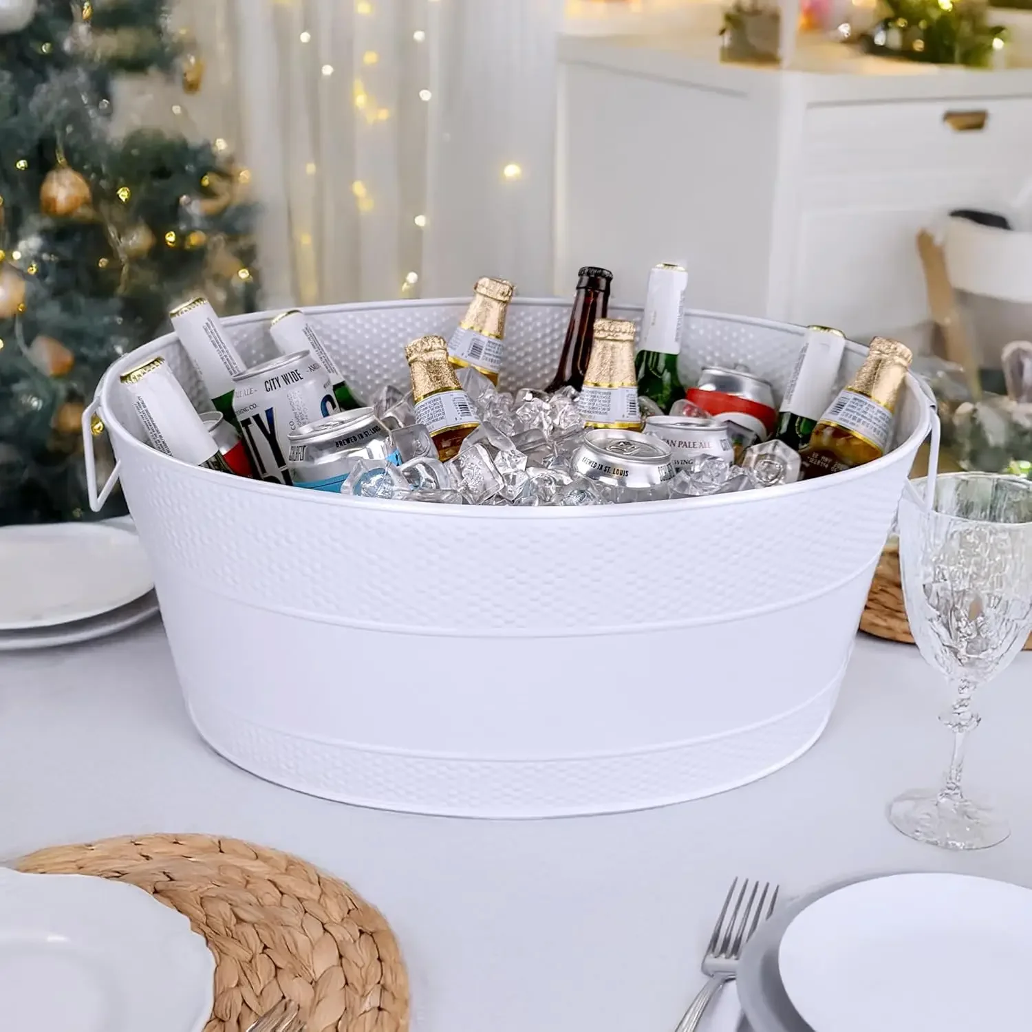 Galvanized Beverage Tub for Parties, Metal Ice and Drink Bucket Beverage Tub, Large Drink Cooler for Parties Large Wine Basket