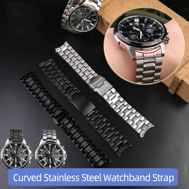 

18 20 22 24mm Curved Stainless Steel Watchband Strap for Casio EFR-526/303/304/530/556/552 Men's BEM-506/501 Series