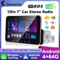 Camecho 4 + 64G Android 1 Din Автомобильный радиоприемник с 7-дюймовым IPS-экраном Мультимедийный плеер Беспроводной Carplay Android Auto GPS Стерео Wi-Fi Mirrorlink