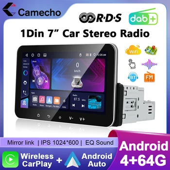 Camecho 4 + 64G Android 1 Din Radio de coche 7 ''pantalla IPS reproductor Multimedia inalámbrico Carplay Android Auto GPS estéreo Wifi Mirrorlink 1