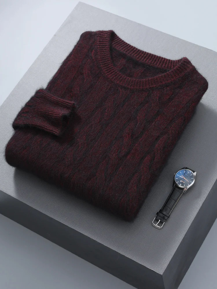 Autumn Winter Men Round Neck Cashmere Sweater Cable Knitting Smart Casual Pullover Mink Cashmere Knitwear basic sweater