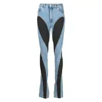 DEAT 2026 Nouvelle Collection Automne – Jean Femme Patchwork Contraste de Couleurs, Taille Haute Extensible, Fendu, Long – 1DF2575 5