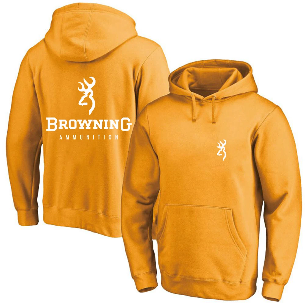 

2023 Spring Autumn BROWNING Logo Printed Simplicity Hooded Pullover Coat Men's Casual Streetwear Solid Color Personality Hoodies