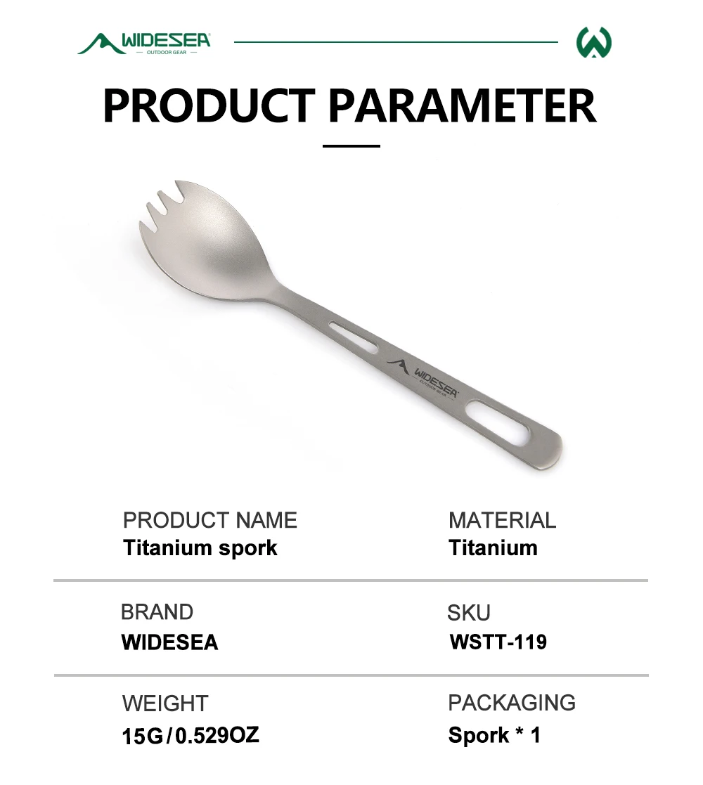 Widesea Camping-Kochset, Spork, Löffel aus Titan, Reisegeschirr, Outdoor-Besteck, Küchenutensilien, Zubehör, Reiseartikel – Detail 2