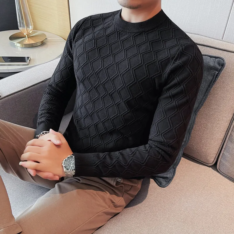 남성용 브랜드 의류, 하이 퀄리티 따뜻한 스웨터, 슬림핏 격자 무늬 패션 풀오버, 캐주얼 니트 스웨터, 4XL, 가을, 겨울
