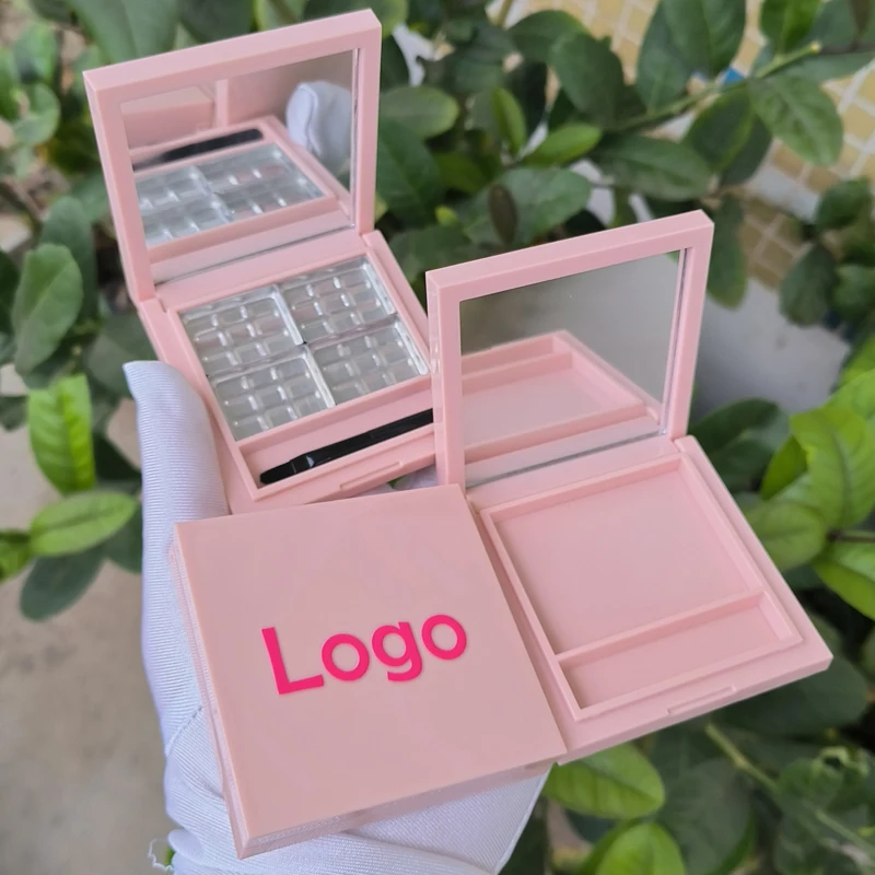 

Y027 4 Grids Empty Eyeshadow Dish Makeup Palette With Mirror And Brush For Concealer Lipstick Blush Loose Powder Storage Box