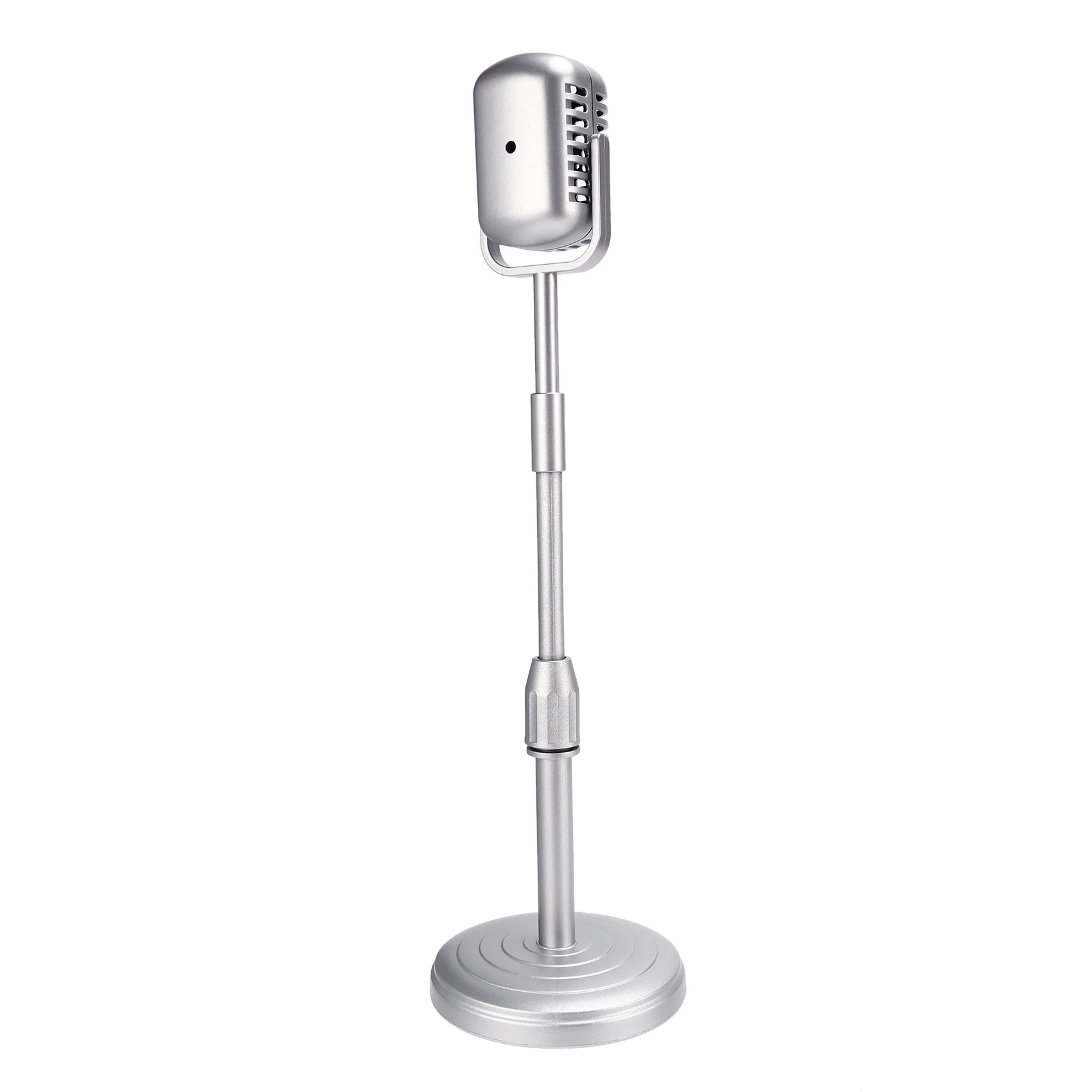 Fake Retro Microphone Prop – Silver, Liftable Stand, For Cosplay, Photography, Stage Practice, Lightweight-288229