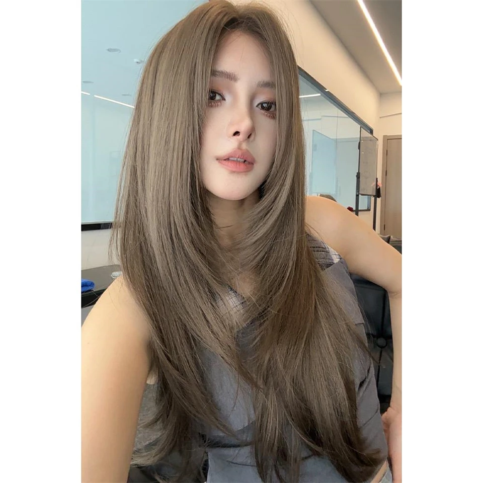 Grey Brown Synthetic Lace Front Wig for Women Cosplay