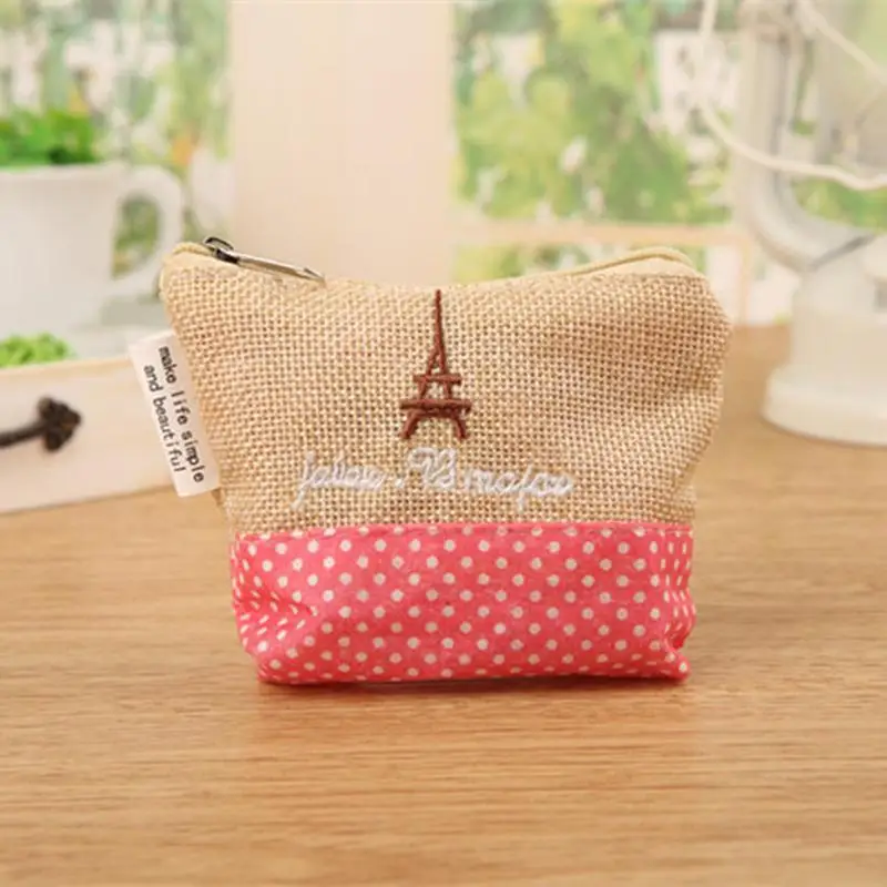 2pcs Rural Style Coin Bag Cotton Creative Canvas Coin Purse Key Case