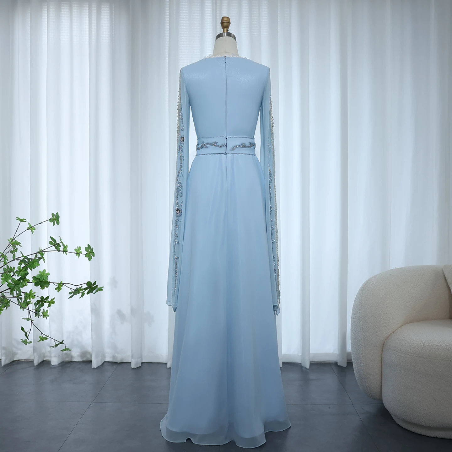 green emerald velvet dress [FINAL Sale]Luxury Moroccan Kaftan Blue Long Sleeve Evening Dress SS404 main image 0