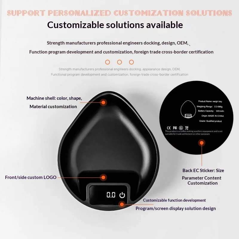 Electronic Scale Bean Tray Espresso LED Weighing 0.1g ABS Electronic ScaleHigh Precision Measures Black Beige