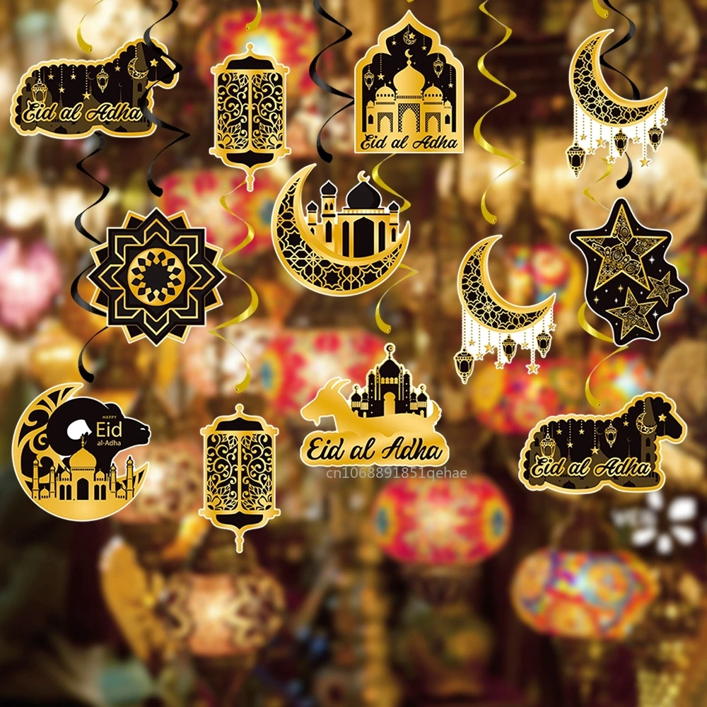2025 Ramadan Hanging Tag Swirls Eid Mubarak Home Decor Star Moon Ornament Ramadan Kareem Islamic Muslim Party Decor Eid Al Adha