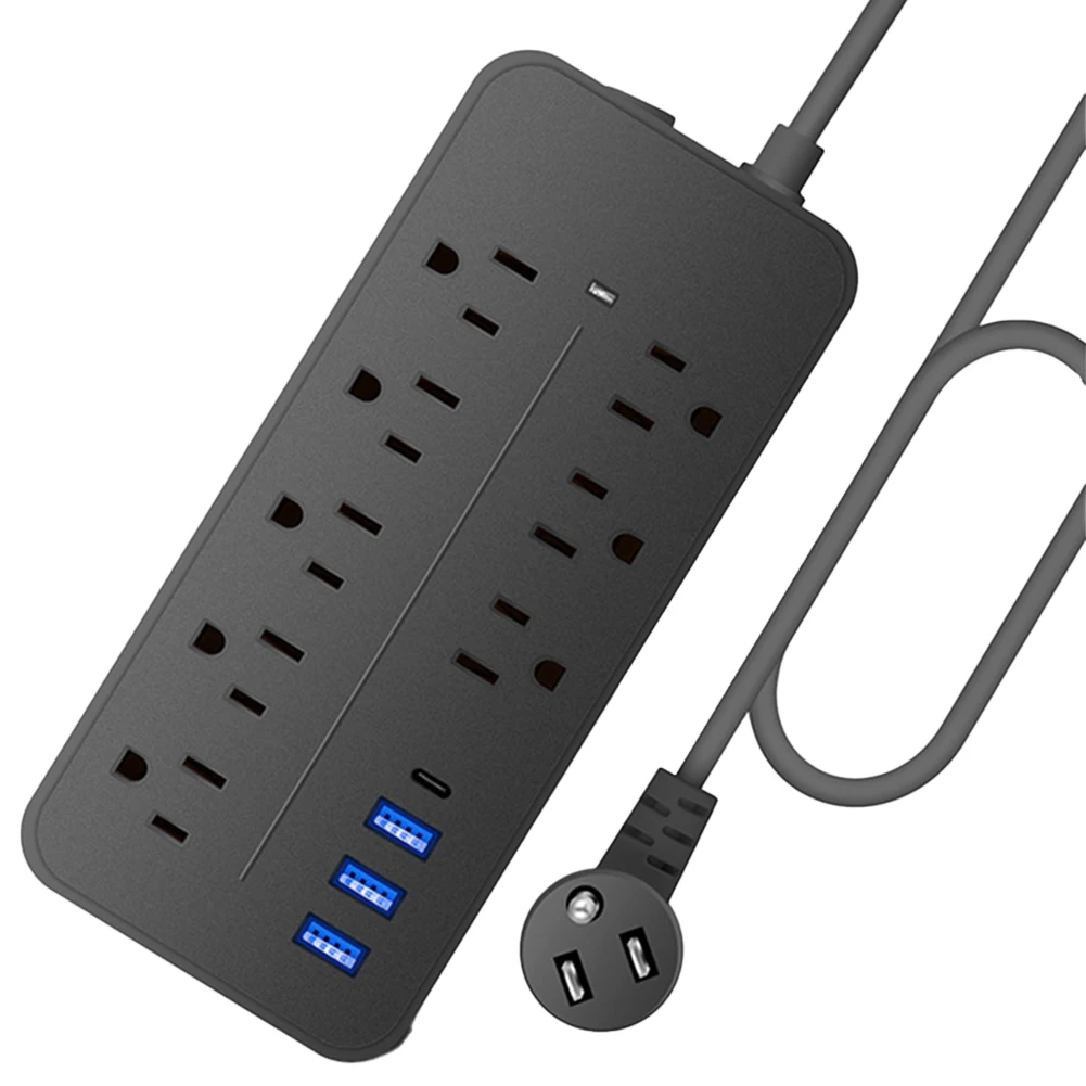Power Strip US/EU Power Strip 10A 110V 220V 3 USB Type-C Power Smart Patch Panel 2000W Surge Protection Plug Charge Electrical Socket