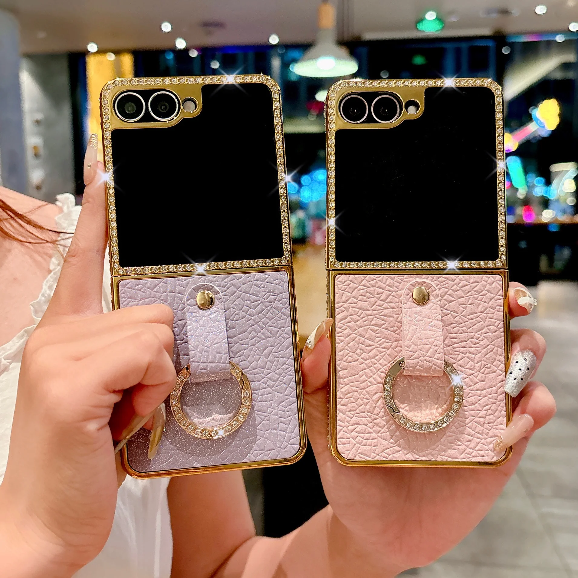 Shiny Diamond Electroplated PU Leather Phone Case - Shockproof Cover