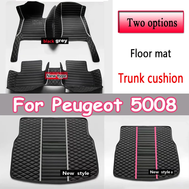 

Car Floor Mats For Peugeot 5008 P87 MK2 2017~2023 Pad Luxury Leather Mat Carpets Durable Rugs Set Interior Parts Car Accessories