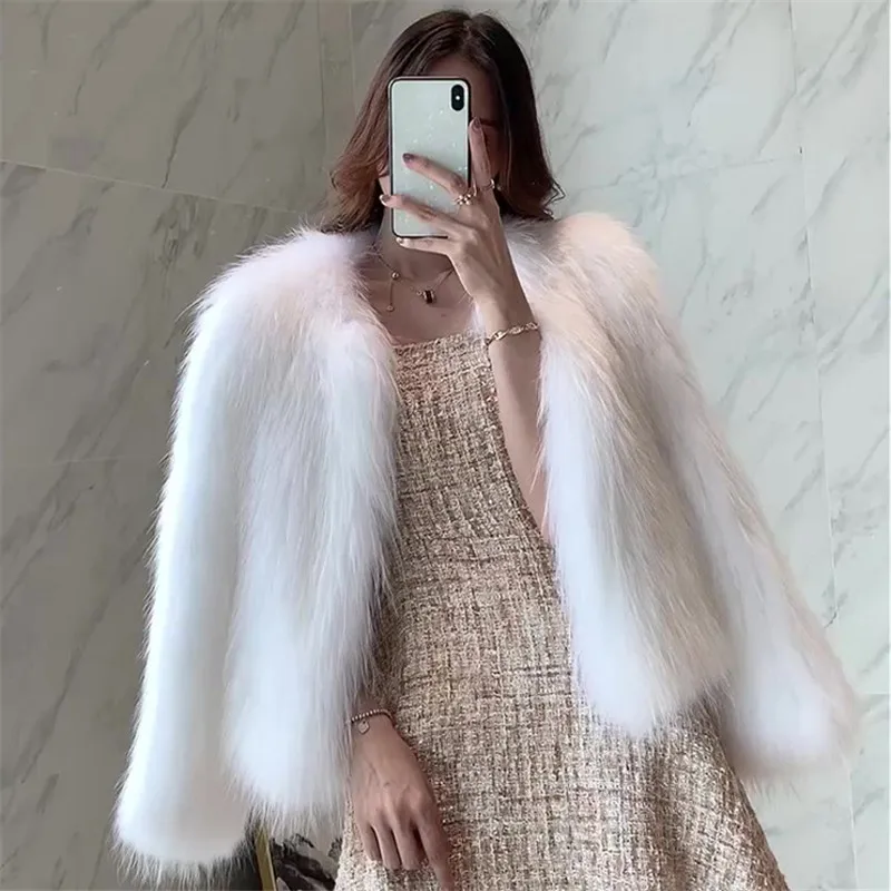 Women Winter Fox Fur Jackets Pink Plush Warm Coats Jackets Short Women's 2024 Autumn Fashion Casual Thick Mink Fur Outwears New