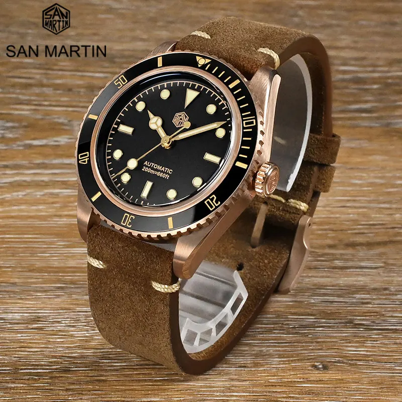 

San Martin 38mm Vintage 6200 CuSn8 Bronze Diver Watch for Men Sapphire PT5000 Automatic Mechanical Wrist watch 20Bar Waterproof