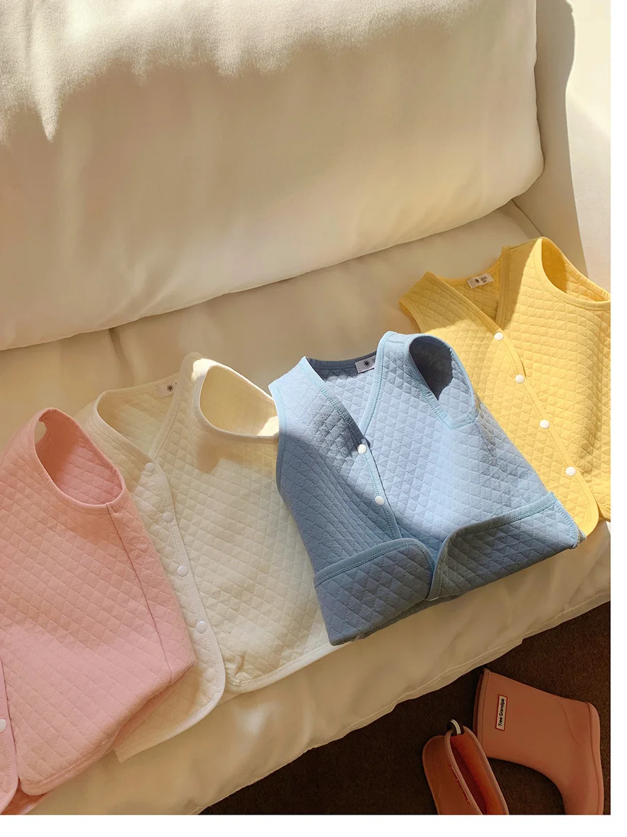 봄 가을  및 여아 남아 코튼 플레인 2겹 엠보싱 조끼 스쿨 키즈 베스트 자켓 아동복 상의 1-10세