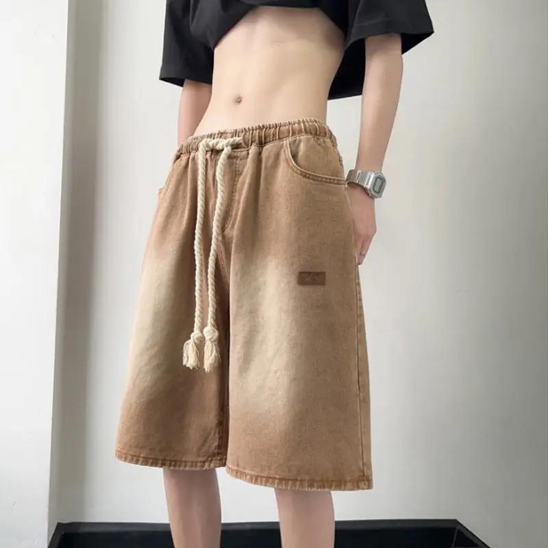 Men Summer Pants Loose American Style Five Quarter Denim Shorts Thin Versatile Mid Length For Outerwear