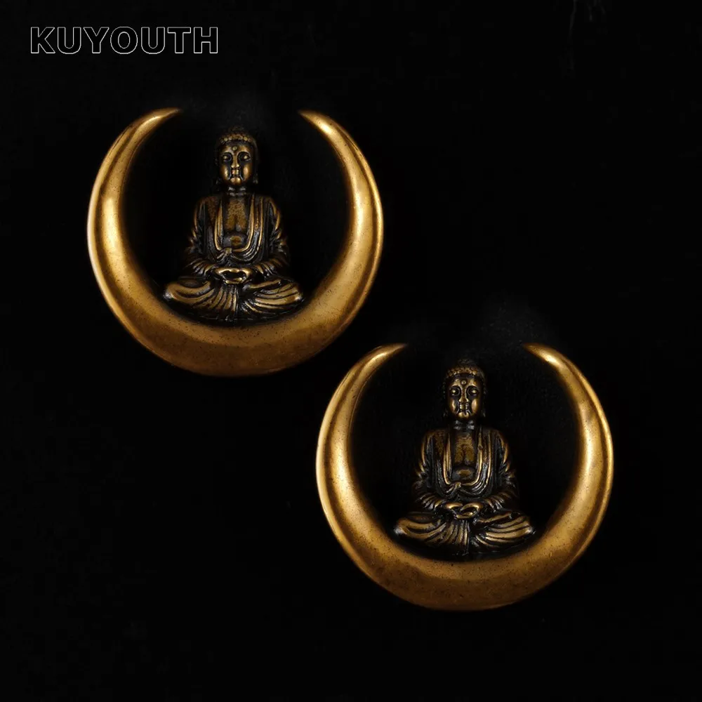 KUYOUTH Klassische Kupfer Buddha Muster Ohr Expander Ohrring Tunnel Plugs Messgeräte Piercing Körper Schmuck Bahren 8mm-25mm 2PCS – Detail 7
