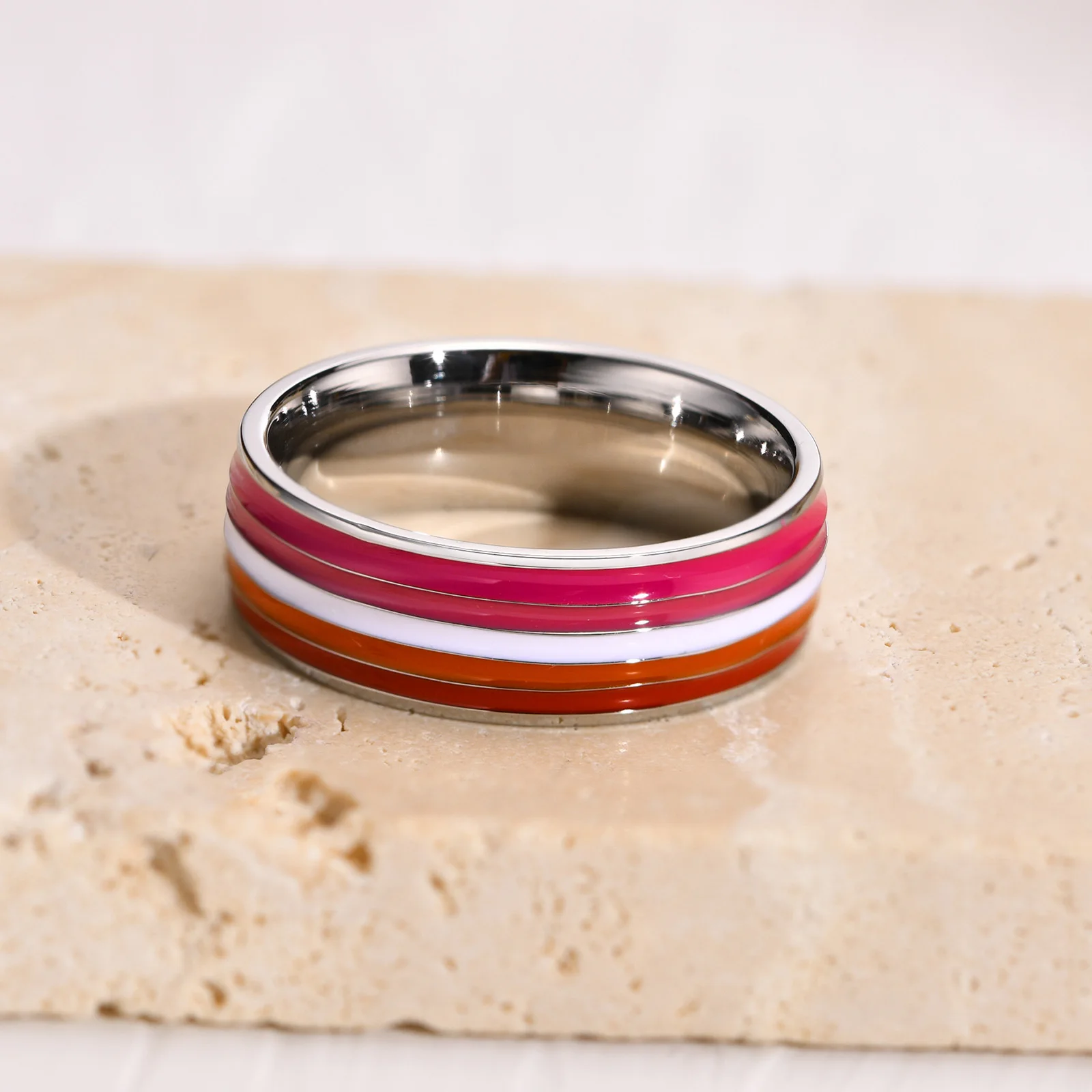 8mm Lesbian Ring for Women Red White Orange Lines Finger Band Pride Love Promise Jewelry finger ring