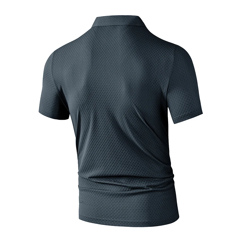Herren-Poloshirt mit Waffelstruktur, kurzärmelig, lässig, mit Umlegekragen und Knopfleiste, weich, atmungsaktiv, zum täglichen Tragen – Detail 14