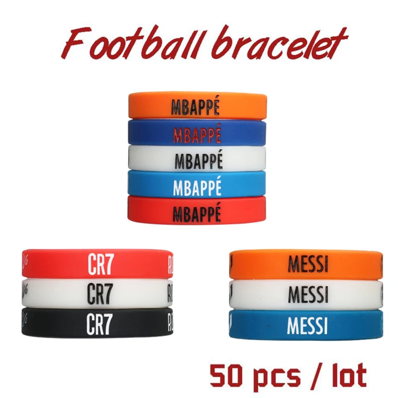 50pcs Mix football Player Silicone Bracelet High Quality Wristband Adult Kids Size Fashion Signature Jewlry for Gift