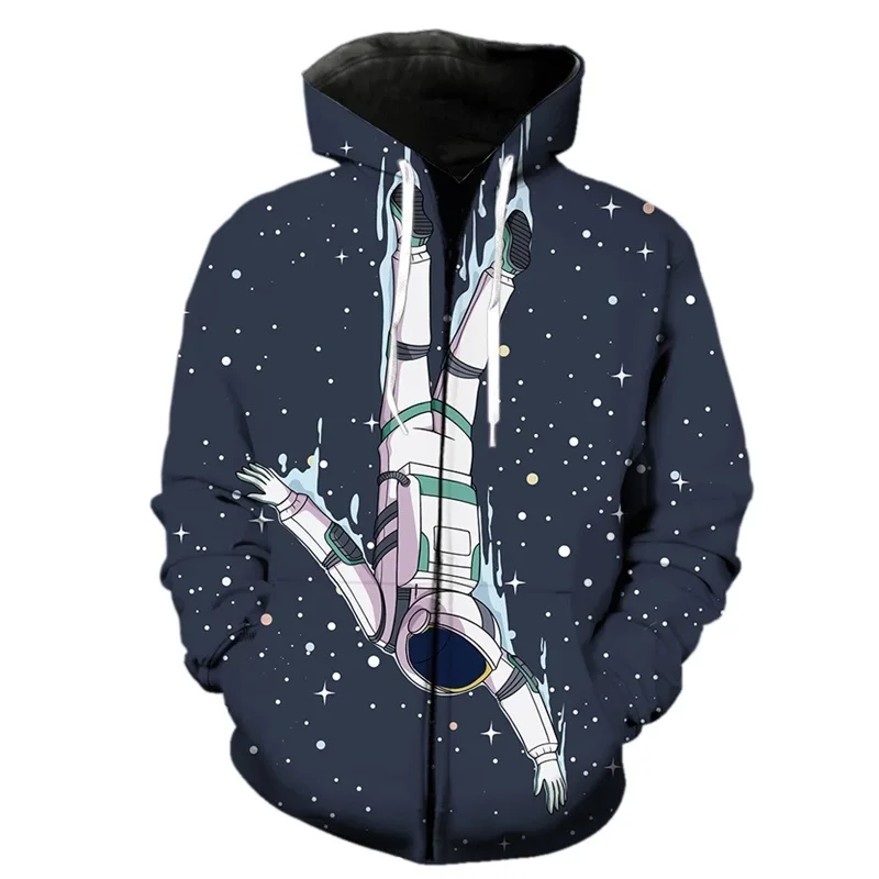 thumbnail image 1 of Sudadera con capucha y cremallera con estampado 3D de astronauta de dibujos animados creativos para hombres y mujeres, sudaderas, tops, sudaderas con capucha de gran tamaño para niños, 1 of 5