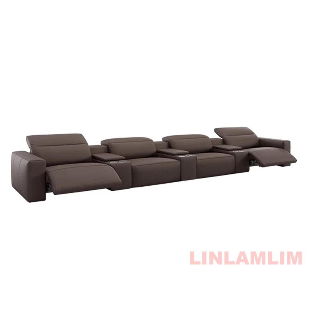 Dual Motors Electric Recliner Sofa – Genuine Leather Power Sofa with Adjustable Headrests, USB Port & Cup Holder – Theater Couch 6