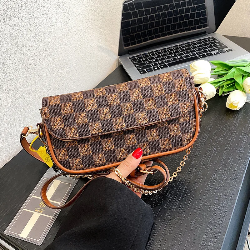 Niche Women'S Bags 2023 New Fashion Printed Chain Crossbody Bag Multi-Shoulder Strap Shoulder Leather Handbag Small Square Bag