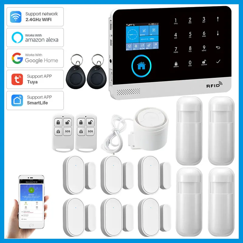 

Alarm System Tuya App 2.4G Wifi Signal Connection Home Security Wireless Connection Protect Alarm System Live Alert App Reminder