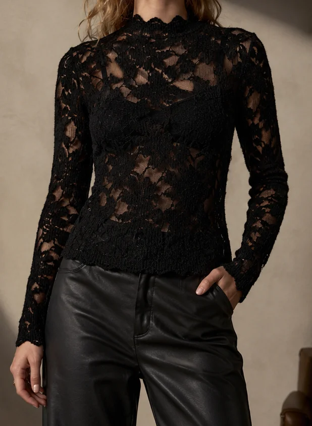 T-shirt élégant uni à manches longues ajouré pour femme, coupe ajustée élastique, décontracté, pour les fêtes et le quotidien 1