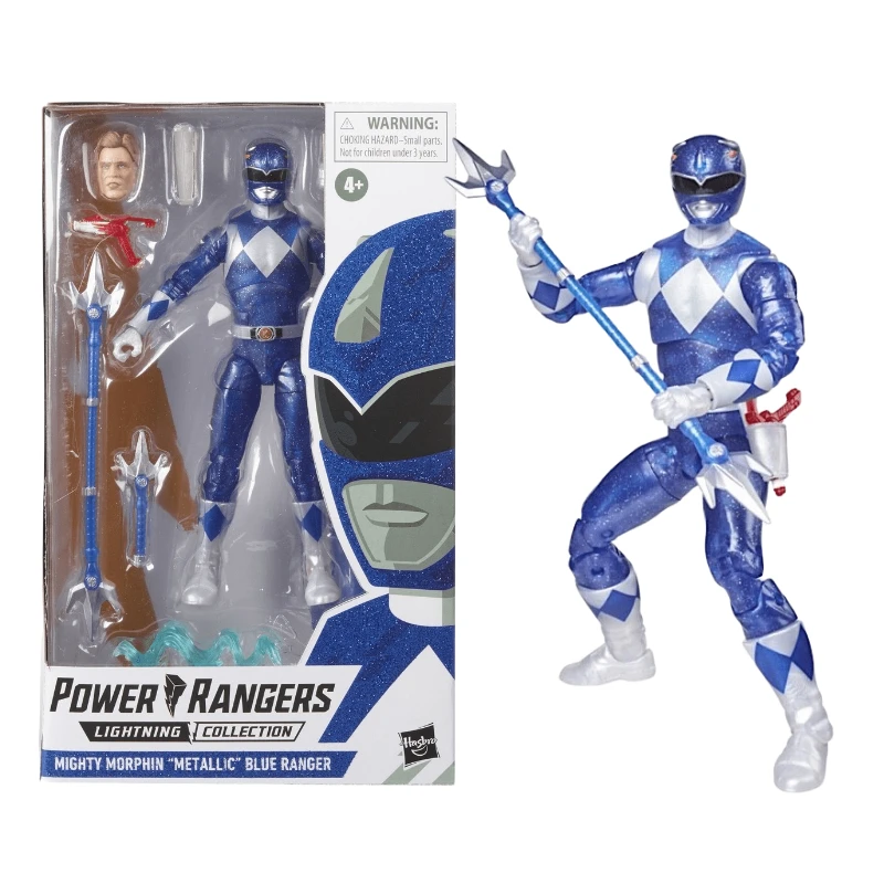 

Hasbro Power Rangers Model Toys Anime Cartoon Character Blue Warrior Metallic Color 6 Inches Movable Figure Child Boy Gift